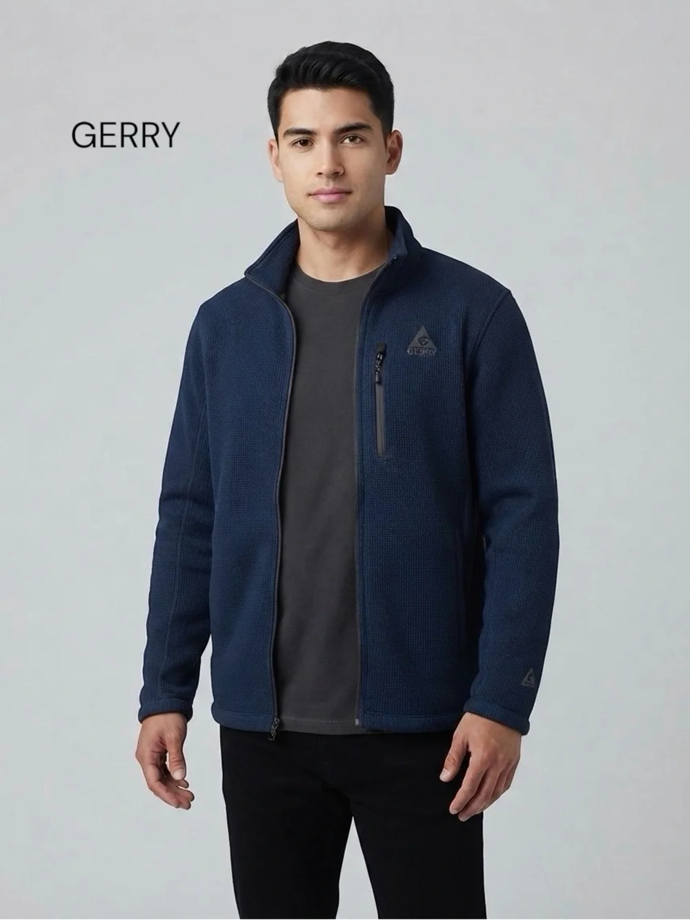 GERRY Navy Blue Full Zip Fleece Jacket Mens L Outdoor